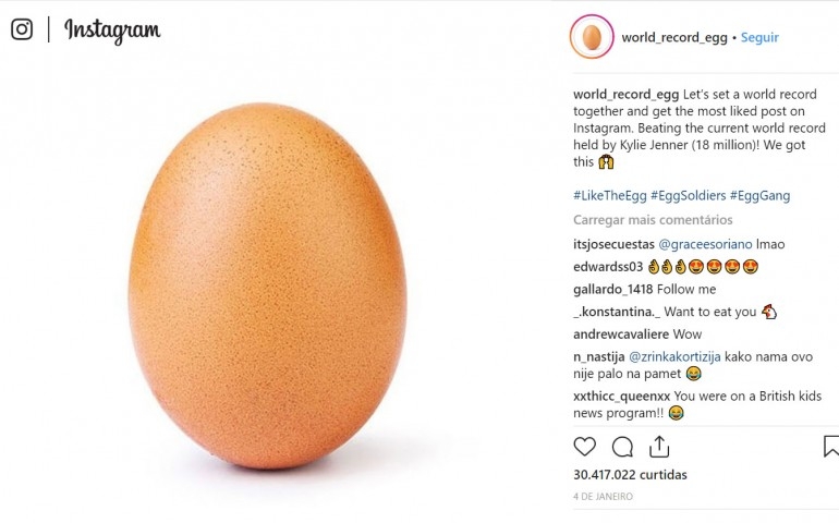 Imagem de um ovo é a foto mais curtida do Instagram no mundo
